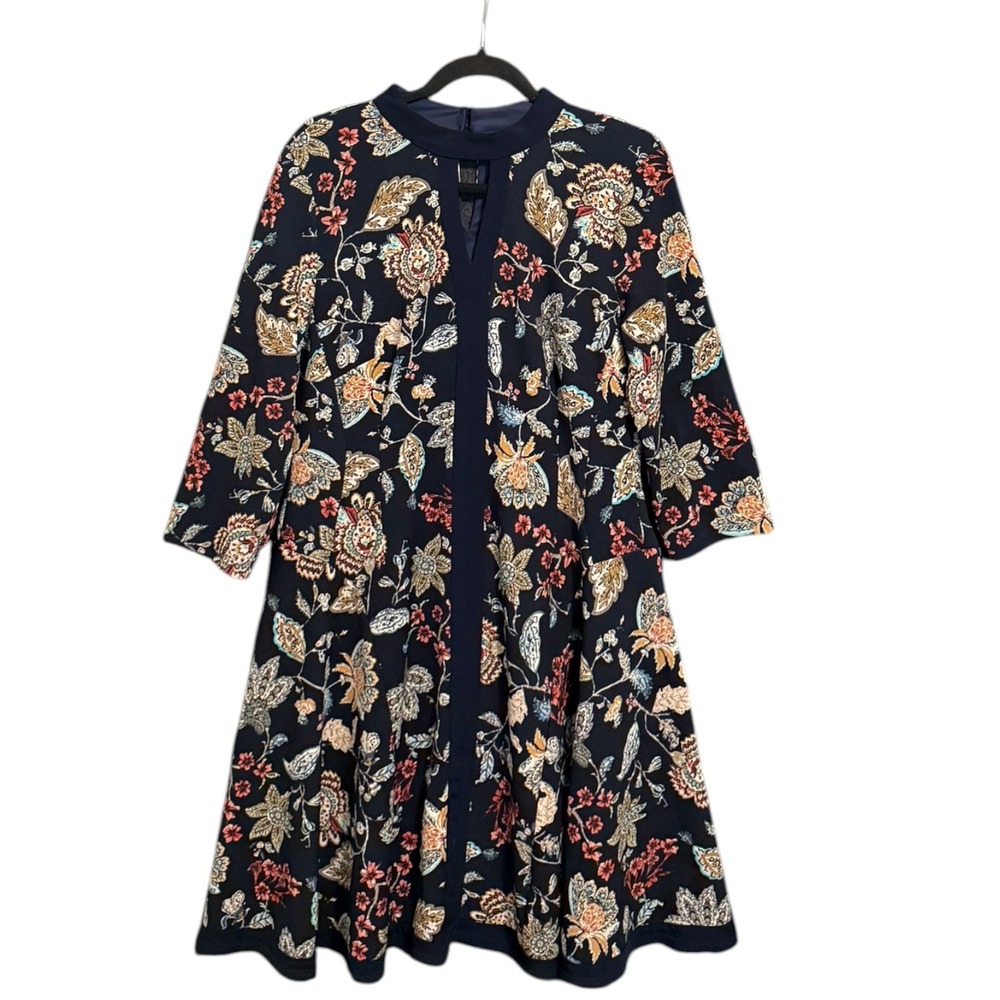 Rabbit Rabbit Rabbit Designs Navy Floral Paisley Keyhole Dress 14 Cottagecore
